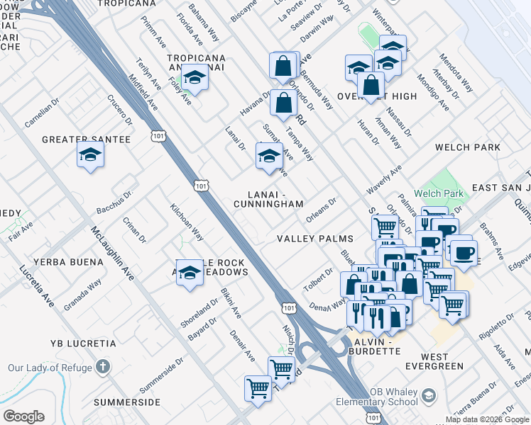map of restaurants, bars, coffee shops, grocery stores, and more near 2066 Terilyn Avenue in San Jose