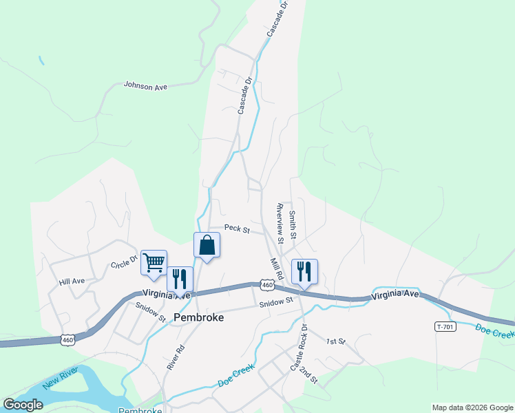 map of restaurants, bars, coffee shops, grocery stores, and more near 504 Mill Road in Pembroke