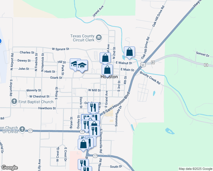 map of restaurants, bars, coffee shops, grocery stores, and more near 318 South Grand Avenue in Houston