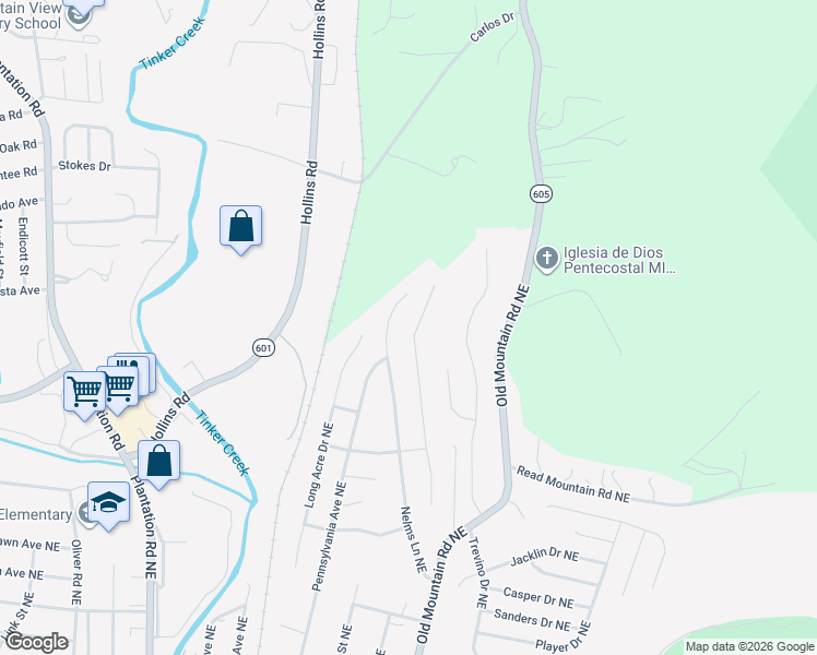 map of restaurants, bars, coffee shops, grocery stores, and more near 4810 Golfview Drive Northeast in Roanoke