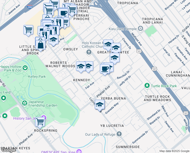 map of restaurants, bars, coffee shops, grocery stores, and more near 1062 Sultana Drive in San Jose