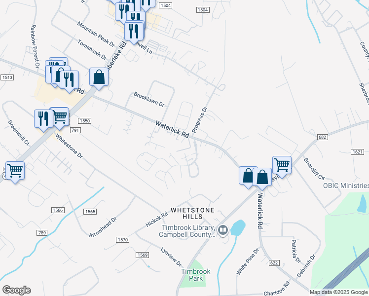 map of restaurants, bars, coffee shops, grocery stores, and more near 2731 Waterlick Road in Lynchburg