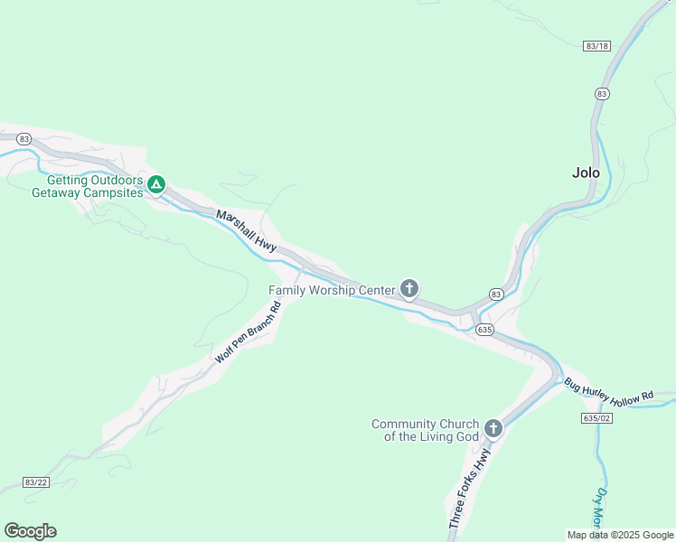 map of restaurants, bars, coffee shops, grocery stores, and more near West Virginia 83 in Jolo
