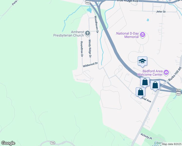 map of restaurants, bars, coffee shops, grocery stores, and more near 907 Wildwood Drive in Bedford