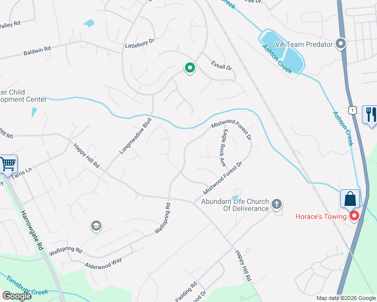 map of restaurants, bars, coffee shops, grocery stores, and more near 2800 Mistwood Forest Drive in Chester