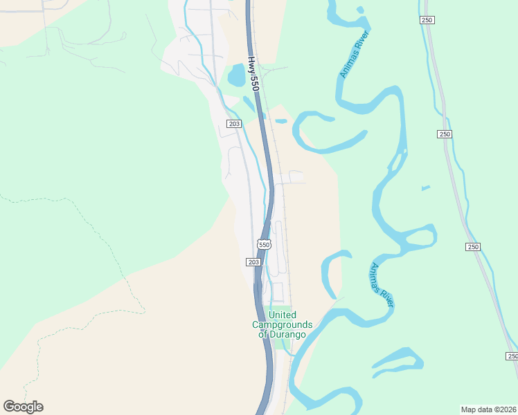 map of restaurants, bars, coffee shops, grocery stores, and more near 1700 County Road 203 in Durango