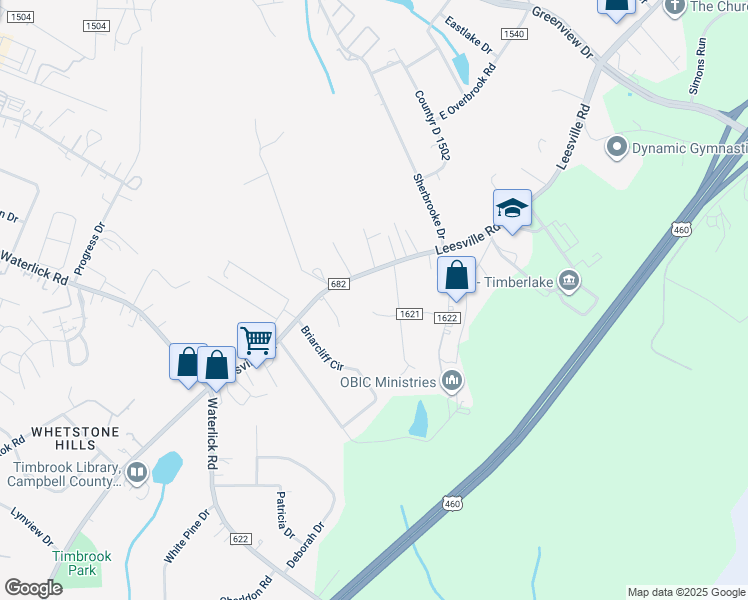 map of restaurants, bars, coffee shops, grocery stores, and more near 63 Deer Creek Drive in Lynchburg