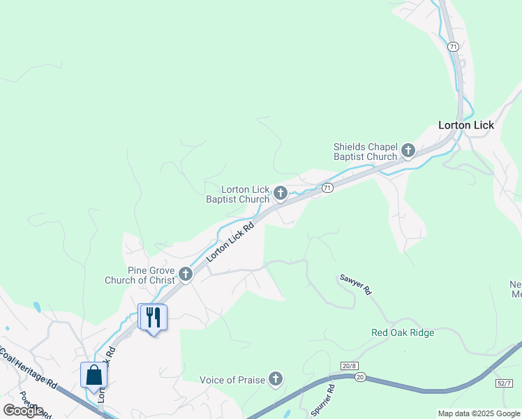 map of restaurants, bars, coffee shops, grocery stores, and more near Lorton Lick Road in Bluefield