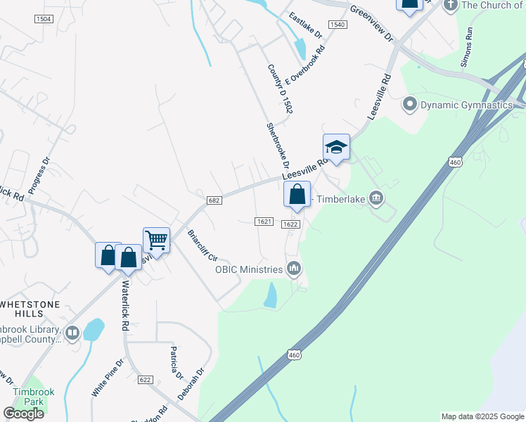 map of restaurants, bars, coffee shops, grocery stores, and more near 88 Deer Creek Drive in Lynchburg