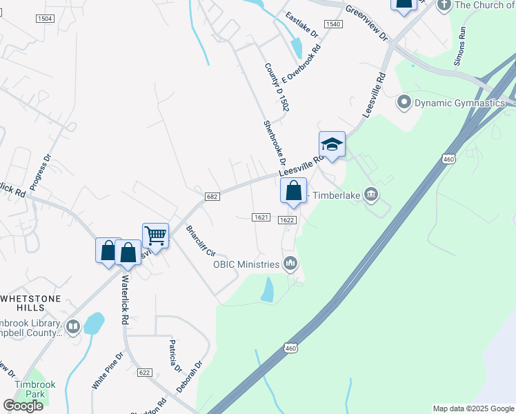 map of restaurants, bars, coffee shops, grocery stores, and more near 88 Deer Creek Drive in Lynchburg