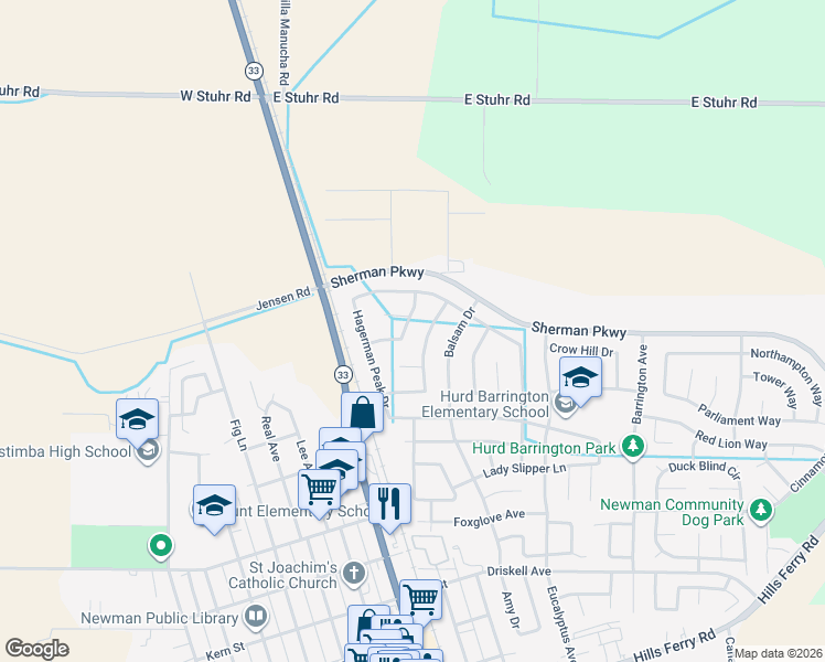 map of restaurants, bars, coffee shops, grocery stores, and more near 662 Cedar Mountain Drive in Newman