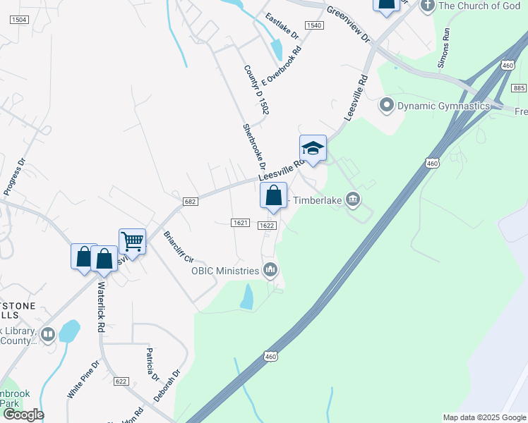 map of restaurants, bars, coffee shops, grocery stores, and more near 214 Oak Hill Drive in Lynchburg