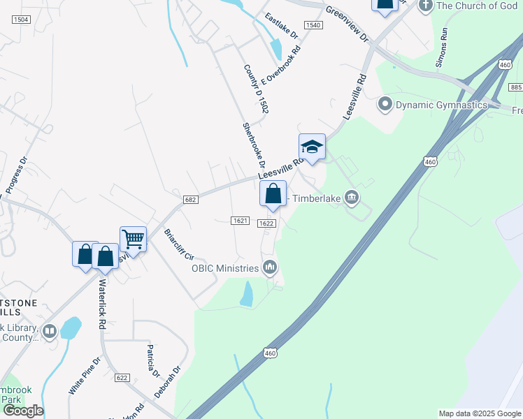 map of restaurants, bars, coffee shops, grocery stores, and more near 214 Oak Hill Drive in Lynchburg