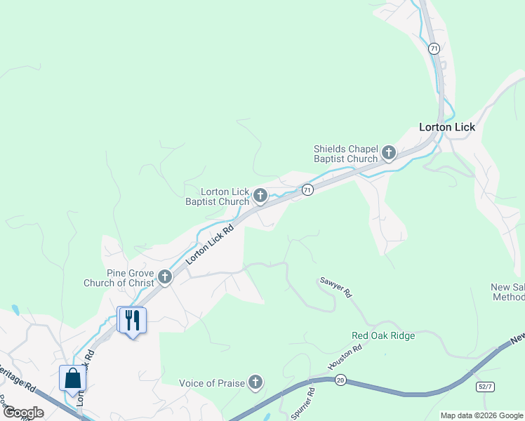 map of restaurants, bars, coffee shops, grocery stores, and more near Lorton Lick Road in Bluefield