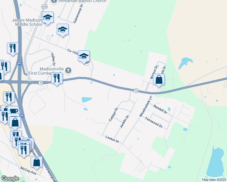 map of restaurants, bars, coffee shops, grocery stores, and more near 1899 Anton Road in Madisonville