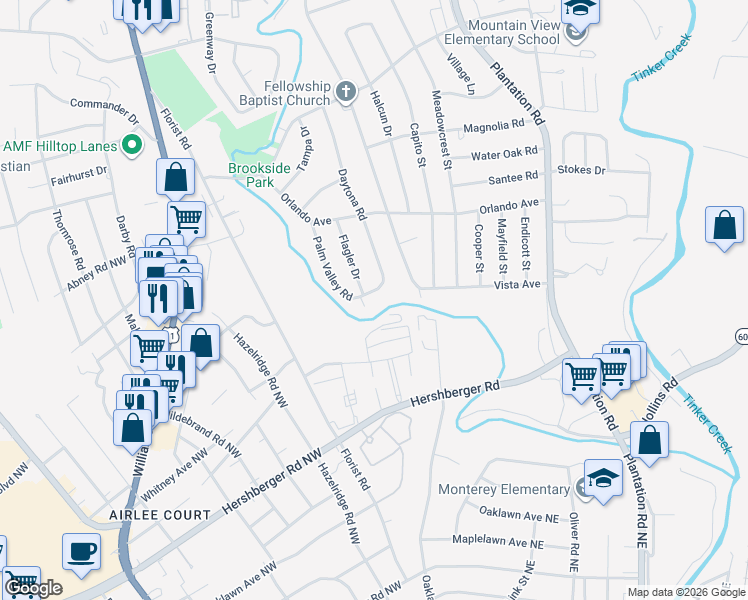 map of restaurants, bars, coffee shops, grocery stores, and more near 5323 Daytona Road in Hollins