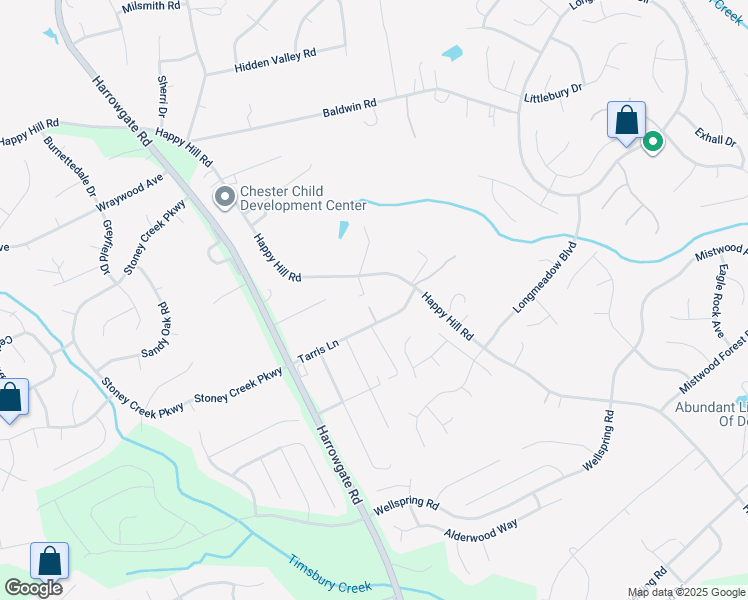 map of restaurants, bars, coffee shops, grocery stores, and more near 3752 Tarris Lane in Chester
