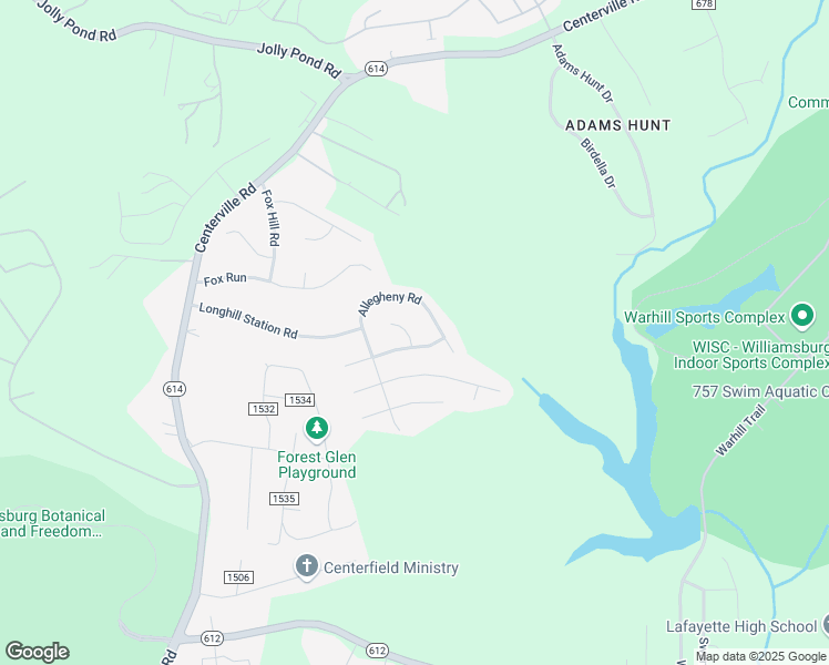 map of restaurants, bars, coffee shops, grocery stores, and more near 5904 Meriwether Court in Williamsburg