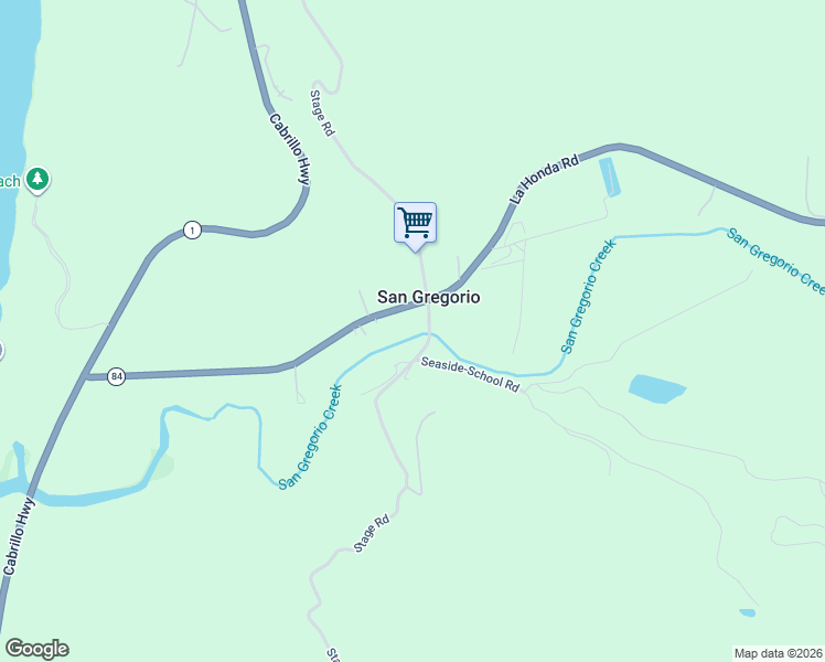 map of restaurants, bars, coffee shops, grocery stores, and more near 7495 Stage Road in San Gregorio