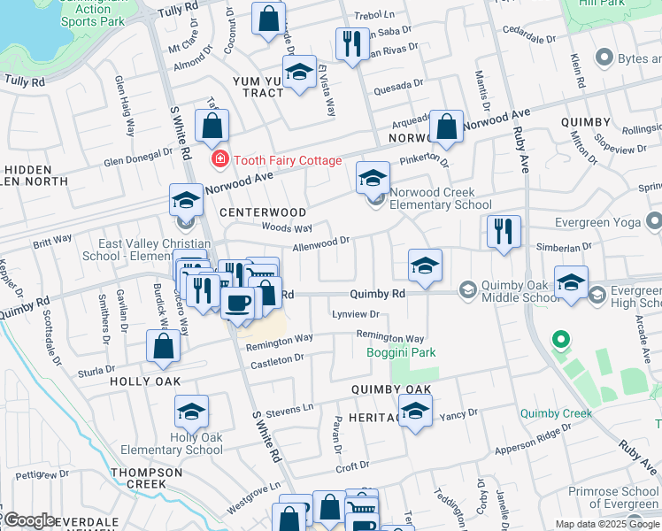map of restaurants, bars, coffee shops, grocery stores, and more near 2921 Woods Court in San Jose