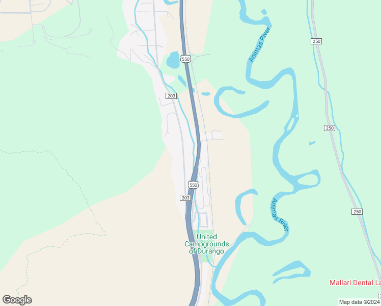 map of restaurants, bars, coffee shops, grocery stores, and more near 25901-25999 Highway 550 in Durango