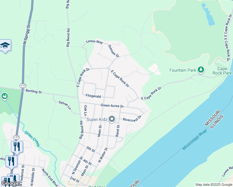 map of restaurants, bars, coffee shops, grocery stores, and more near 1737 Northwoods Court in Cape Girardeau