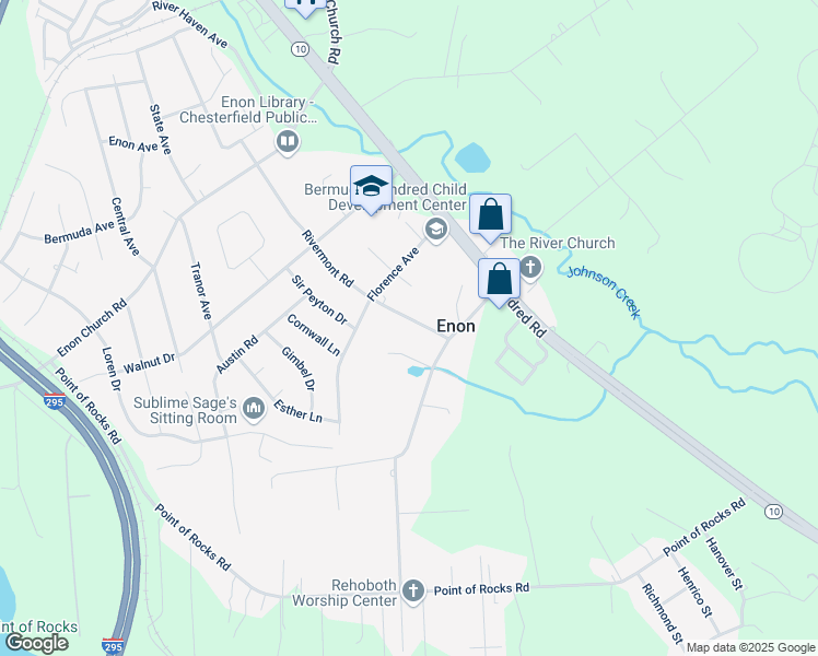 map of restaurants, bars, coffee shops, grocery stores, and more near 14616 Rivermont Road in Chester