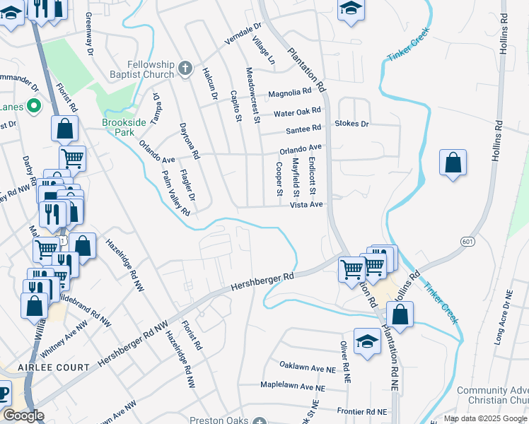 map of restaurants, bars, coffee shops, grocery stores, and more near 331 Vista Avenue in Roanoke