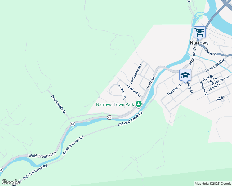 map of restaurants, bars, coffee shops, grocery stores, and more near 115 Orchard Drive in Narrows