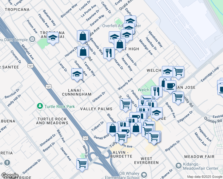 map of restaurants, bars, coffee shops, grocery stores, and more near 2171 S King Rd in San Jose
