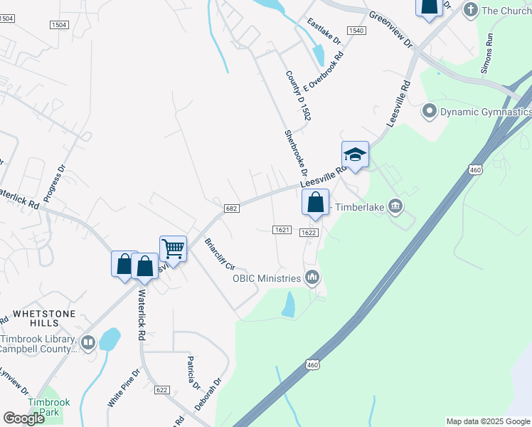 map of restaurants, bars, coffee shops, grocery stores, and more near 63 Deer Creek Drive in Lynchburg