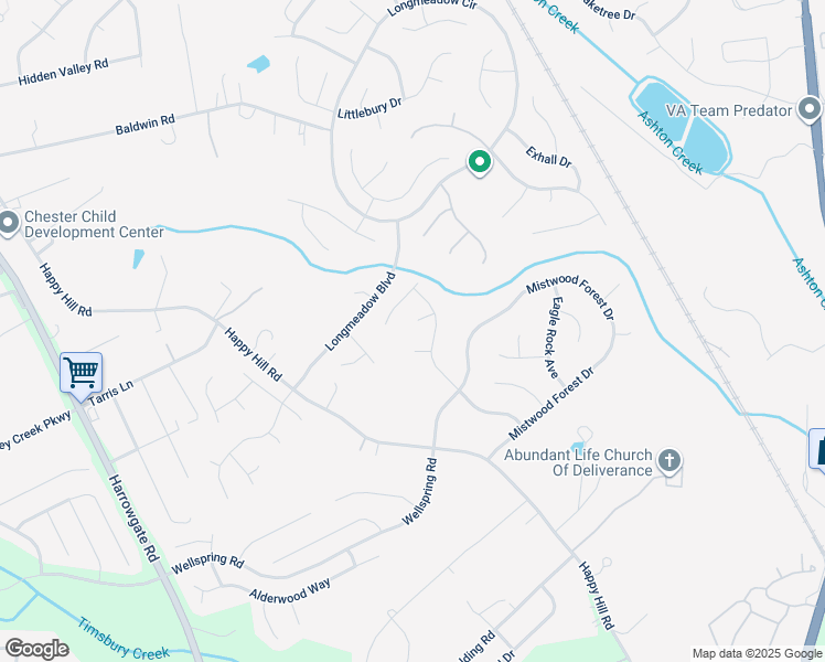 map of restaurants, bars, coffee shops, grocery stores, and more near 2903 Tributary Court in Chester
