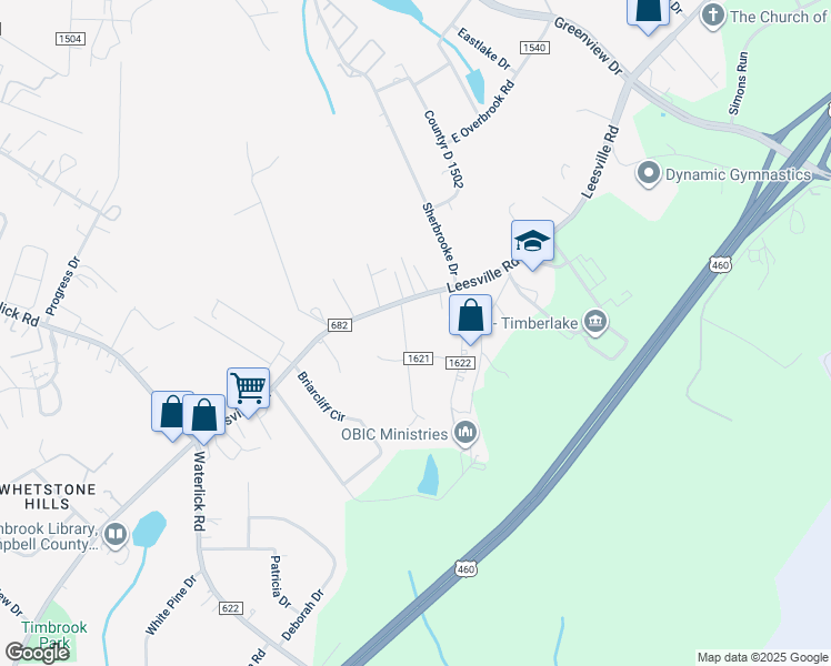 map of restaurants, bars, coffee shops, grocery stores, and more near 70 Deer Creek Drive in Lynchburg