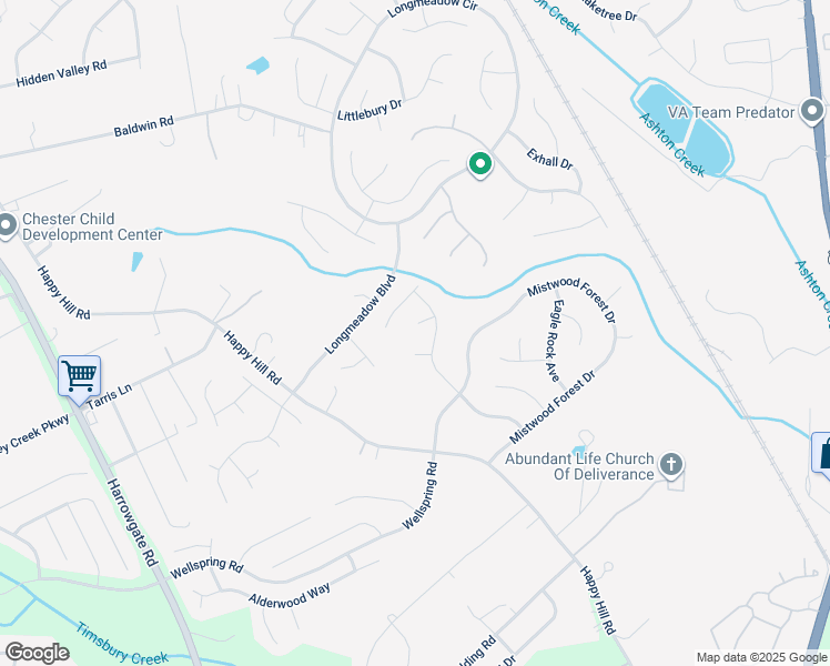 map of restaurants, bars, coffee shops, grocery stores, and more near 2903 Tributary Court in Chester