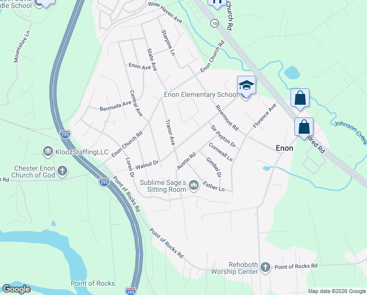 map of restaurants, bars, coffee shops, grocery stores, and more near 1501 Walnut Drive in Chester