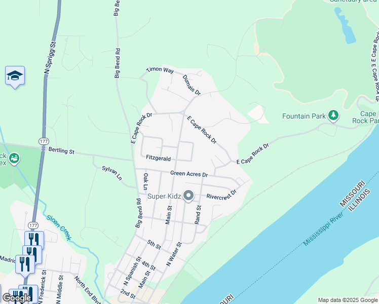 map of restaurants, bars, coffee shops, grocery stores, and more near 1737 Northwoods Court in Cape Girardeau