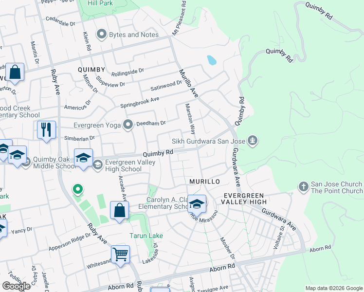 map of restaurants, bars, coffee shops, grocery stores, and more near 3347 Belgrove Circle in San Jose