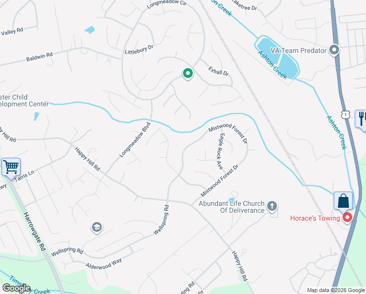 map of restaurants, bars, coffee shops, grocery stores, and more near 2800 Mistwood Forest Drive in Chester