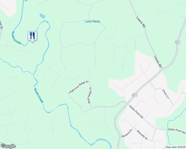 map of restaurants, bars, coffee shops, grocery stores, and more near 13819 Bluff Ridge Drive in Chesterfield