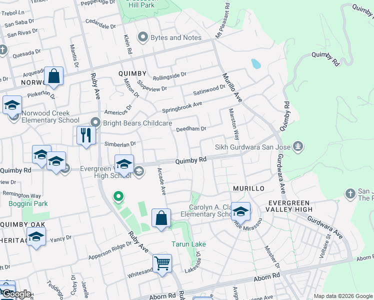 map of restaurants, bars, coffee shops, grocery stores, and more near 3091 Knickerson Drive in San Jose