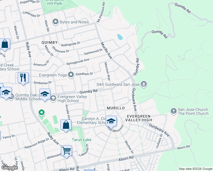 map of restaurants, bars, coffee shops, grocery stores, and more near 3347 Belgrove Circle in San Jose