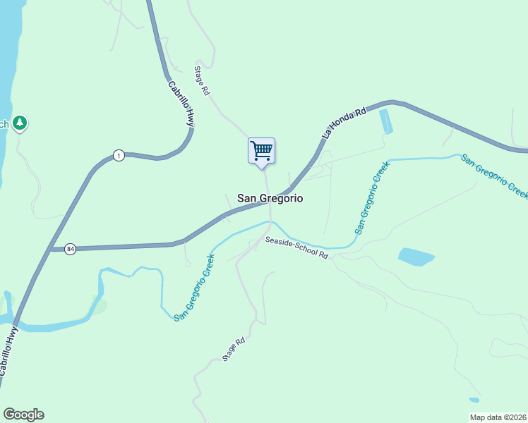 map of restaurants, bars, coffee shops, grocery stores, and more near 7495 Stage Road in San Gregorio