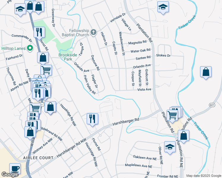 map of restaurants, bars, coffee shops, grocery stores, and more near 5322 Oakland Boulevard in Hollins