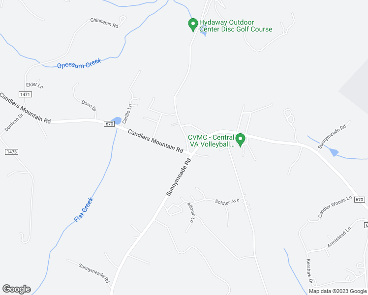 map of restaurants, bars, coffee shops, grocery stores, and more near 65 Candlers Mountain Road in Rustburg
