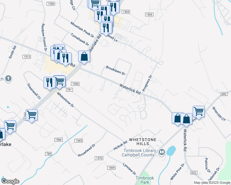 map of restaurants, bars, coffee shops, grocery stores, and more near 67 Crozier Drive in Lynchburg