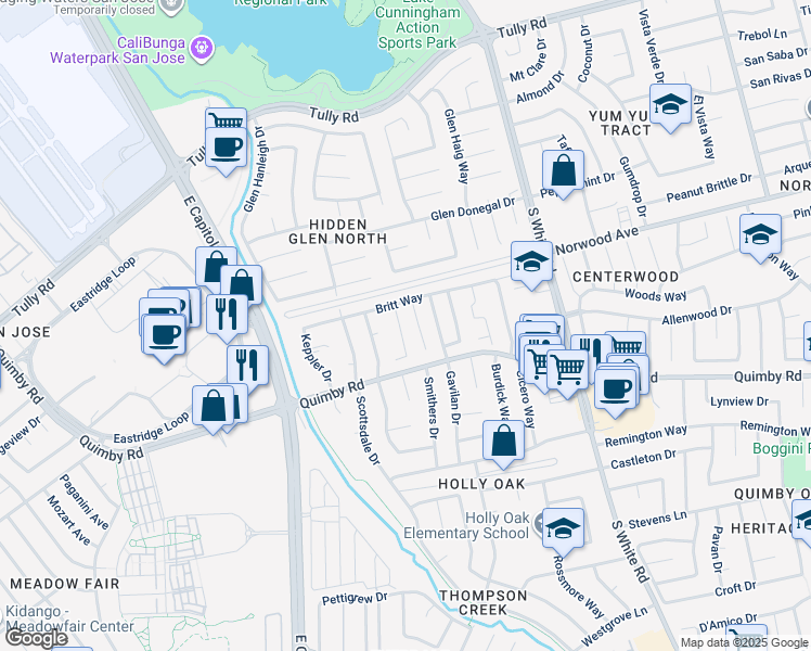 map of restaurants, bars, coffee shops, grocery stores, and more near 2666 Hesselbein Way in San Jose