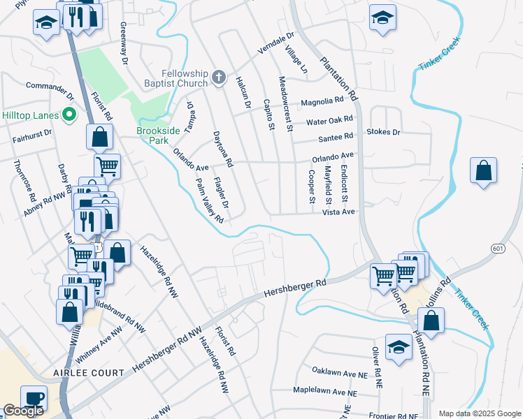 map of restaurants, bars, coffee shops, grocery stores, and more near 5322 Oakland Boulevard in Hollins