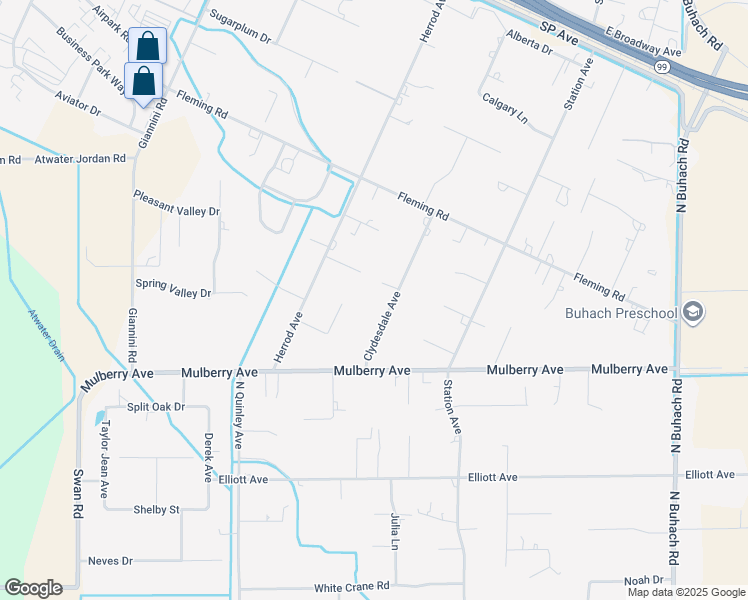 map of restaurants, bars, coffee shops, grocery stores, and more near 2659 Clydesdale Avenue in Atwater