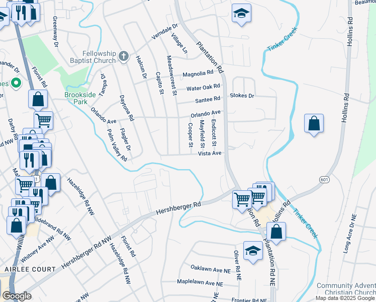 map of restaurants, bars, coffee shops, grocery stores, and more near 5304 Cooper Street in Hollins