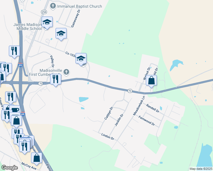 map of restaurants, bars, coffee shops, grocery stores, and more near 1899 Anton Road in Madisonville